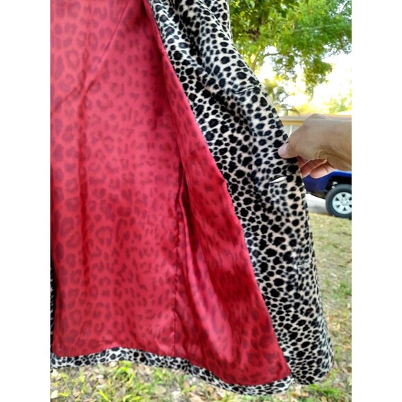 Vtg 80s Leopard Print Faux Fur Mob Wife Party Preppy Lined Medium Coat Pockets - Picture 4 of 11